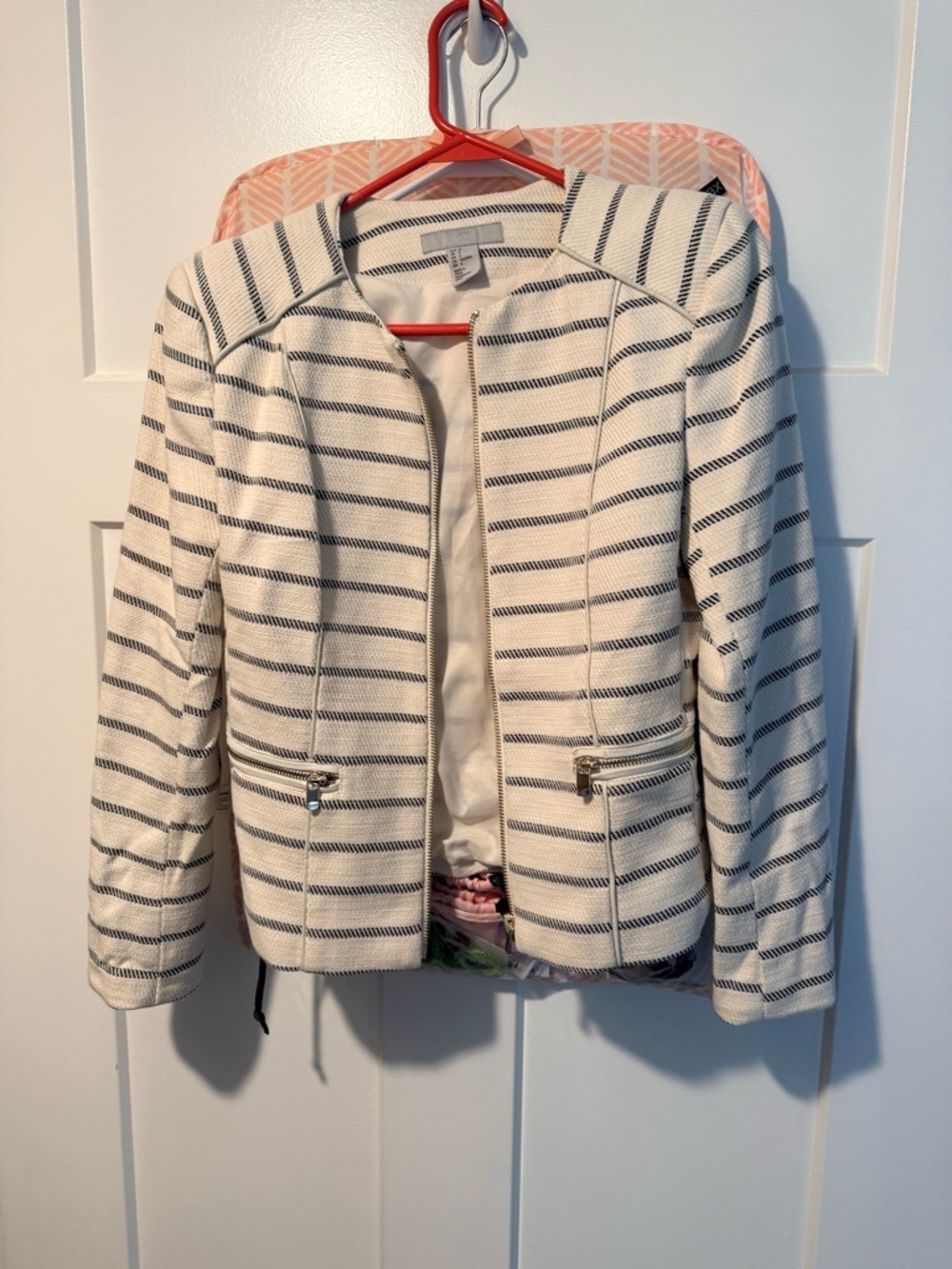 Striped Open-Front Women’s Jacket - cream and navy